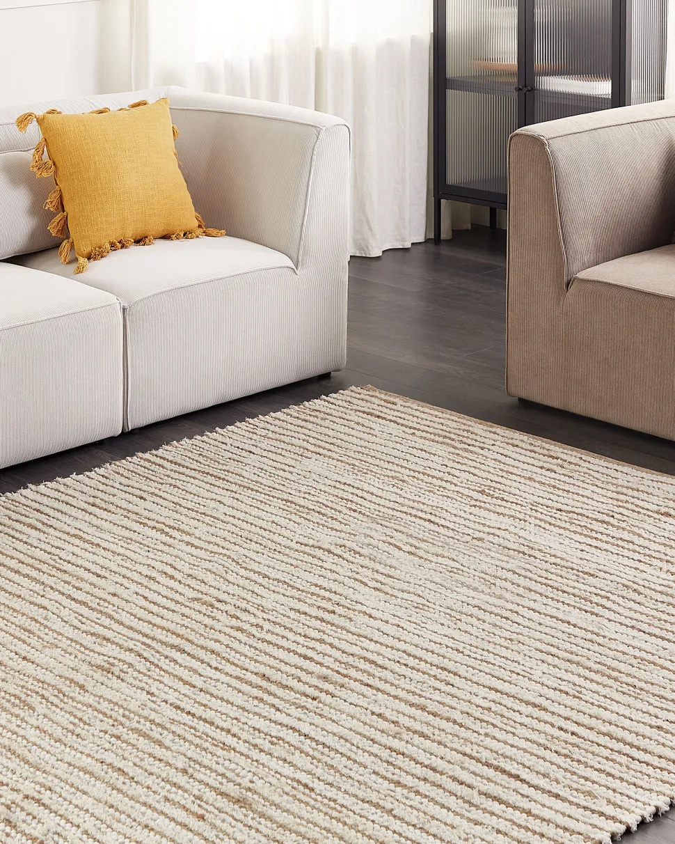 Tapete Em Algodao Creme E Branco 200 X 300 Cm Barkhan