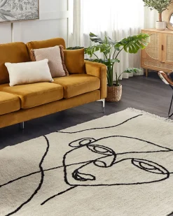 Tapete Em Algodao Creme E Preto 160 X 230 Cm Nuru