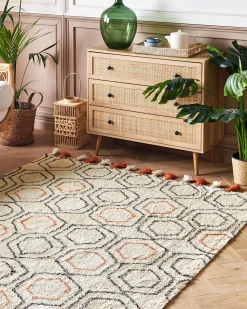 Tapete Em Algodao Creme E Laranja 160 X 230 Cm Hajipur