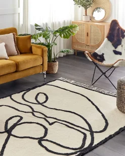 Tapete Em Algodao Creme E Preto 160 X 230 Cm Konur