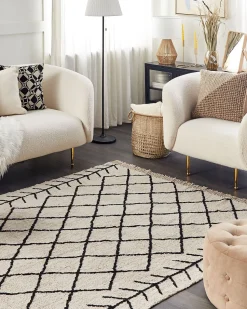 Tapete Em Algodao Creme E Preto 160 X 230 Cm Bozkir