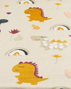 Tapete Em Algodao Multicolor Com Impressao De Dinossauros 80 X 150 Cm Tiop