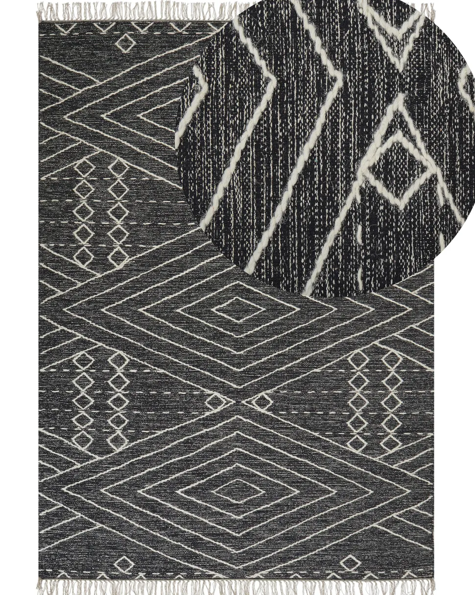 Tapete Em Algodao Preto E Branco 160 X 230 Cm Khenifra