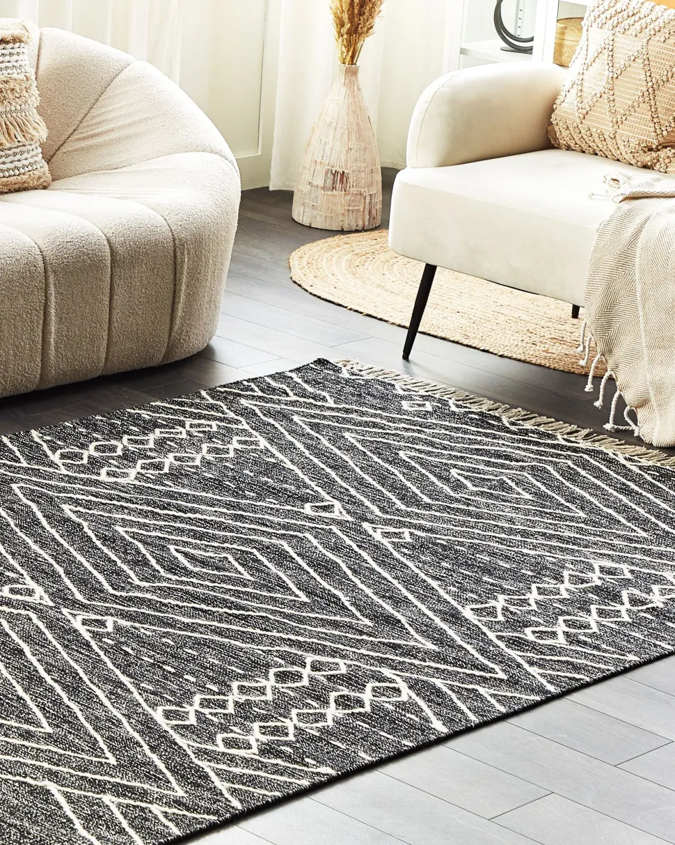 Tapete Em Algodao Preto E Branco 160 X 230 Cm Khenifra