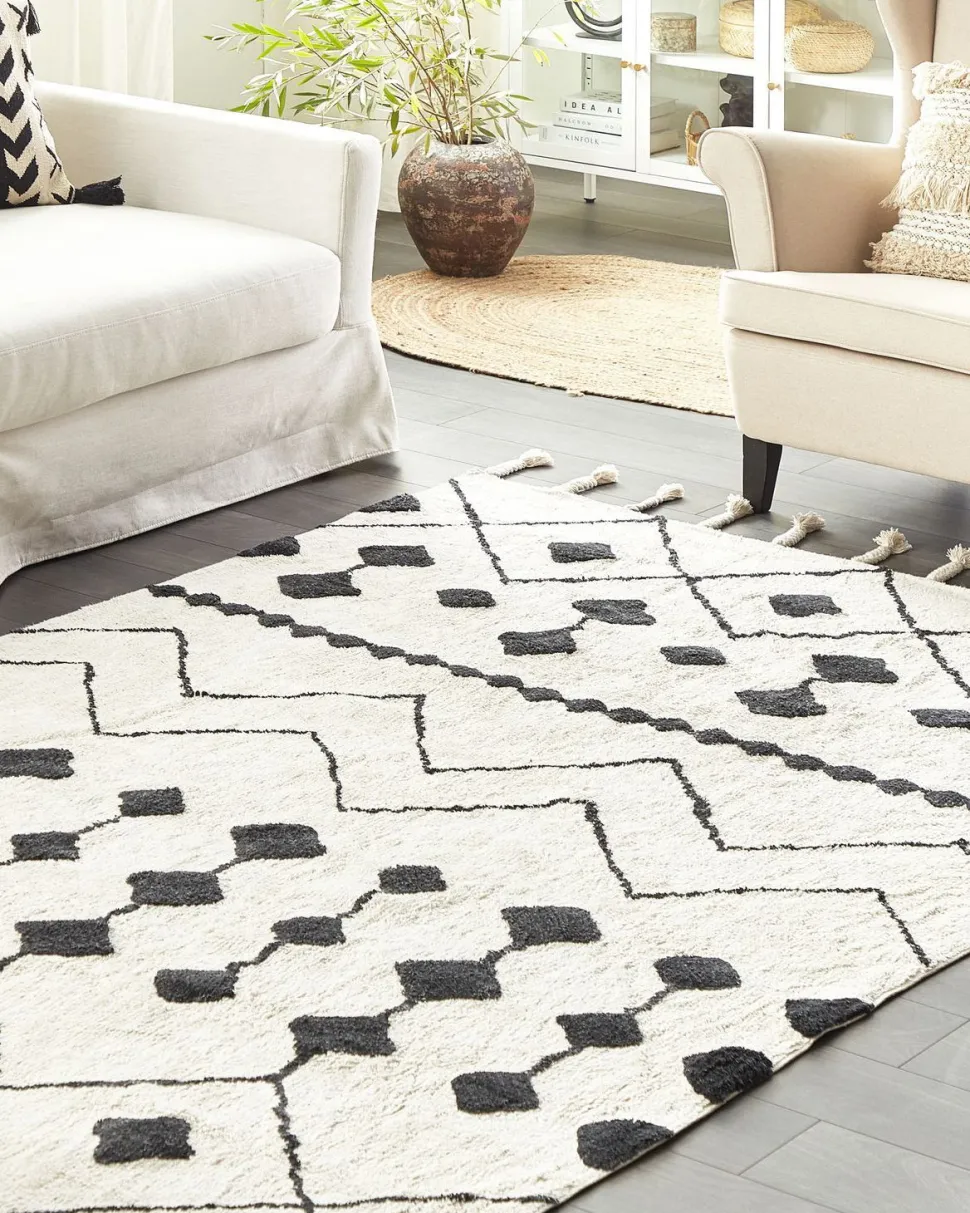 Tapete Em Algodao Preto E Branco 160 X 230 Cm Khemisset