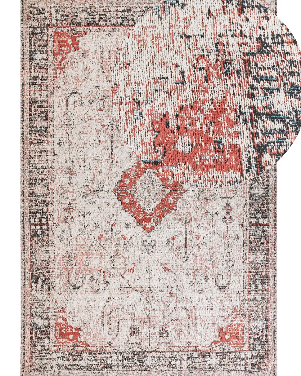 Tapete Em Algodao Vermelho E Creme 160 X 230 Cm Attera