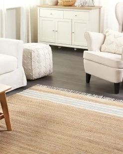 Tapete Em Juta Creme E Azul Claro 160 X 230 Cm Mirza