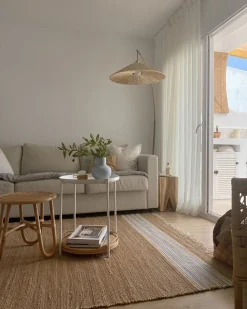 Tapete Em Juta Creme E Azul Claro 160 X 230 Cm Mirza