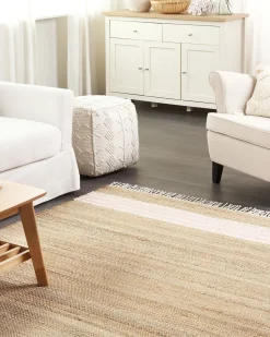 Tapete Em Juta Creme E Rosa Pastel 160 X 230 Cm Mirza