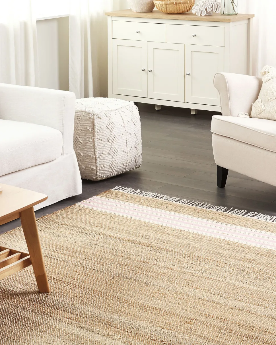 Tapete Em Juta Creme E Rosa Pastel 160 X 230 Cm Mirza