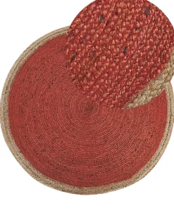 Tapete Em Juta Vermelho Coral E Creme 120 Cm Menemen