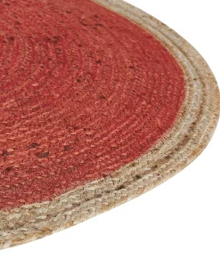 Tapete Em Juta Vermelho Coral E Creme 120 Cm Menemen