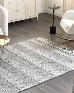 Tapete Em La Cinzento E Branco Creme 160 X 230 Cm Tonya