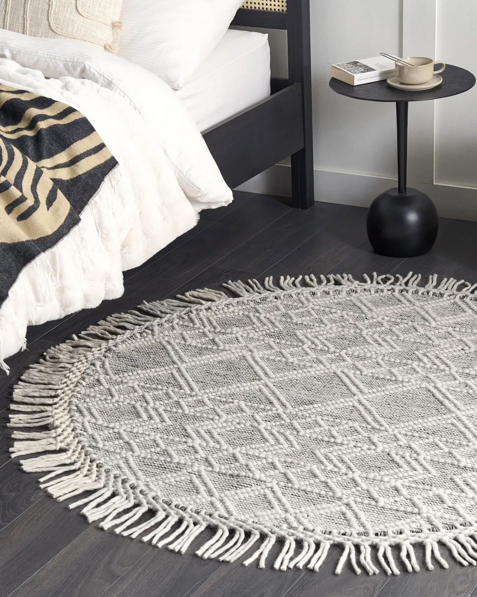 Tapete Em La Cinzento E Branco Creme 140 Cm Buldan