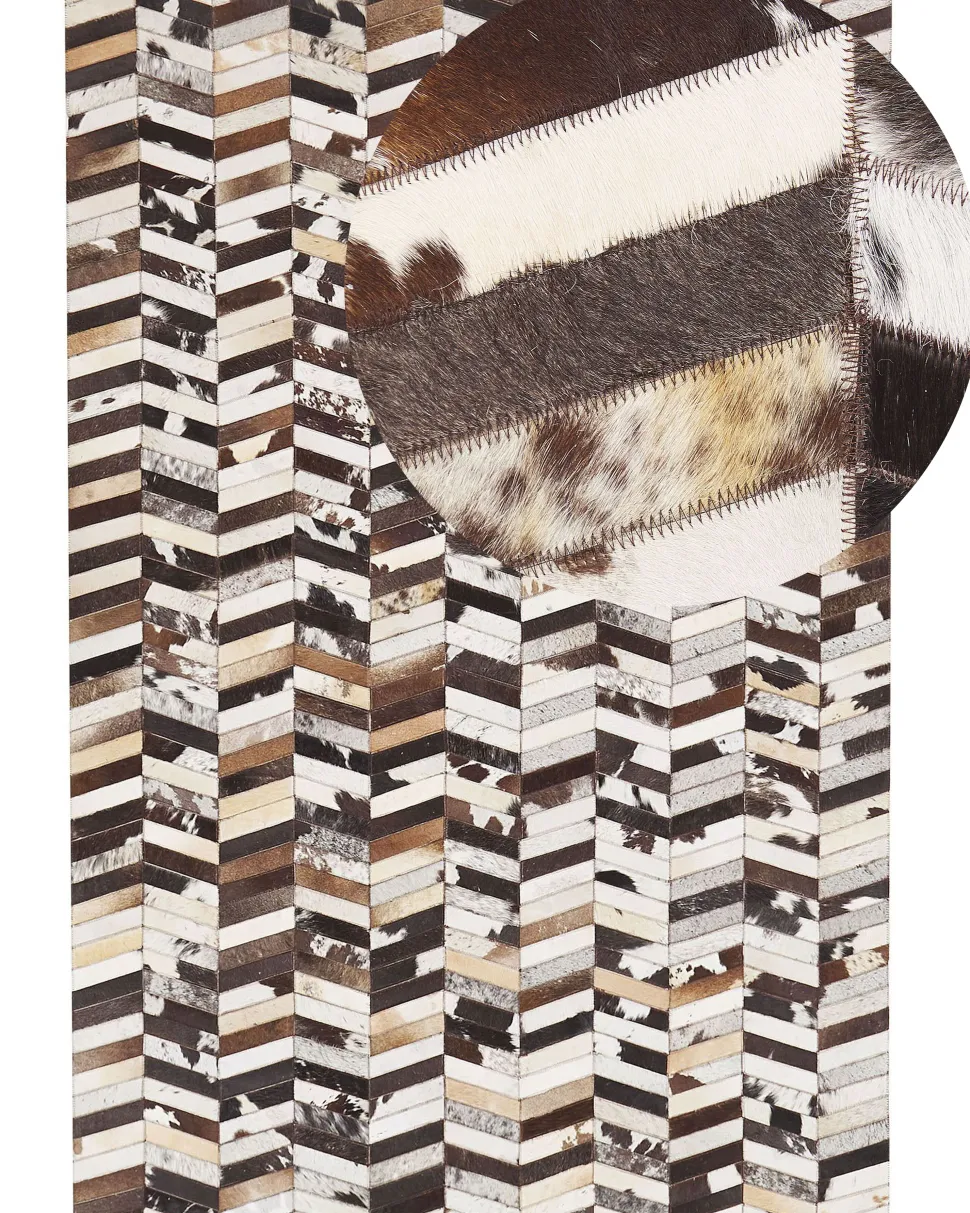 Tapete Em Pele Genuina Castanha E Branca 160 X 230 Cm Akyele