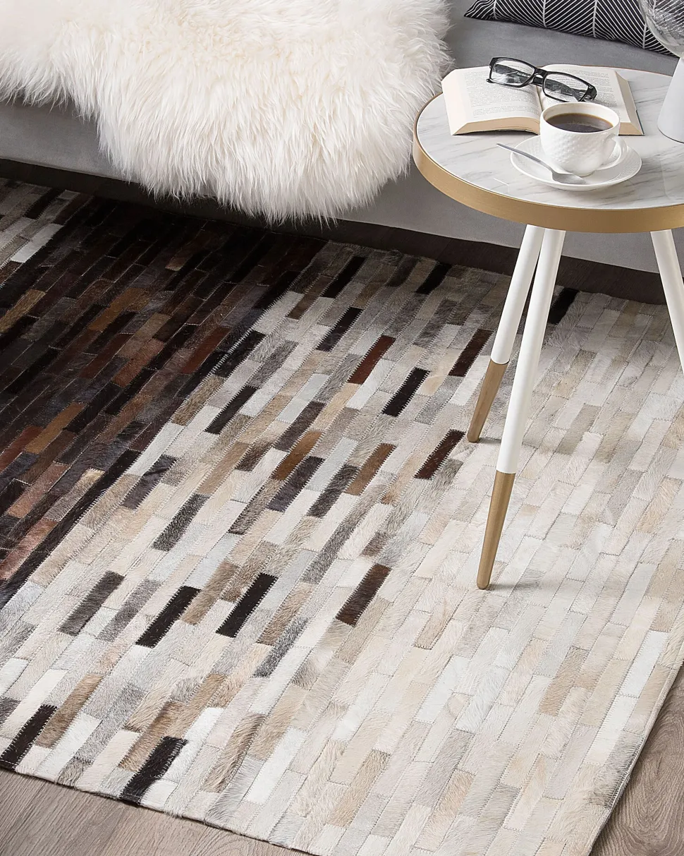 Tapete Em Pele Genuina Castanha E Creme 140 X 200 Cm Sinneli