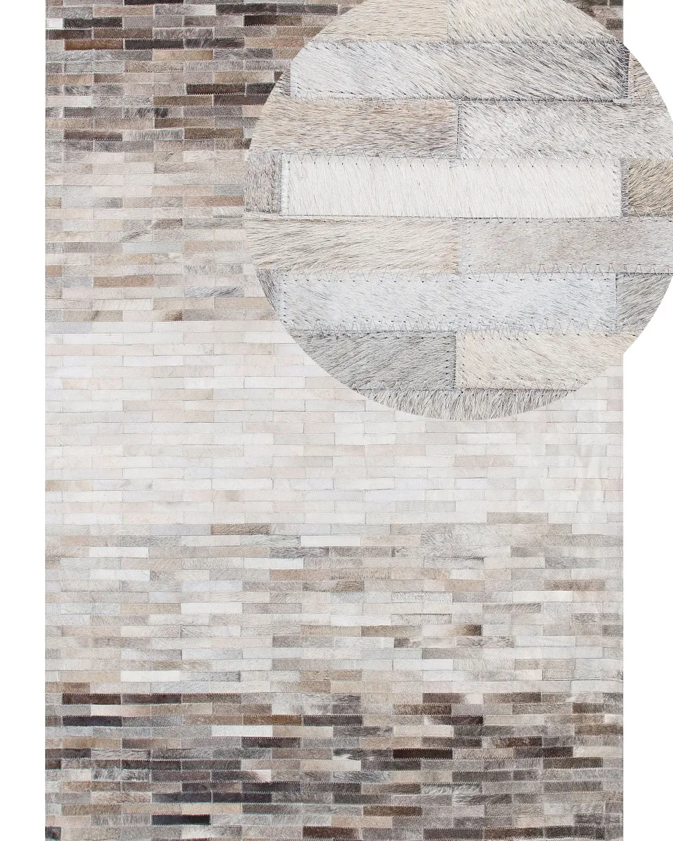 Tapete Em Pele Genuina Castanha E Cinzenta 140 X 200 Cm Sinneli