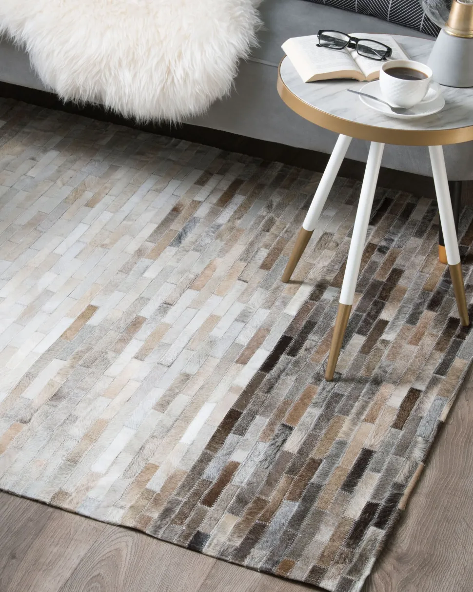 Tapete Em Pele Genuina Castanha E Cinzenta 140 X 200 Cm Sinneli