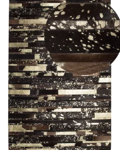 Tapete Em Pele Genuina Castanha E Dourada 160 X 230 Cm Artvin