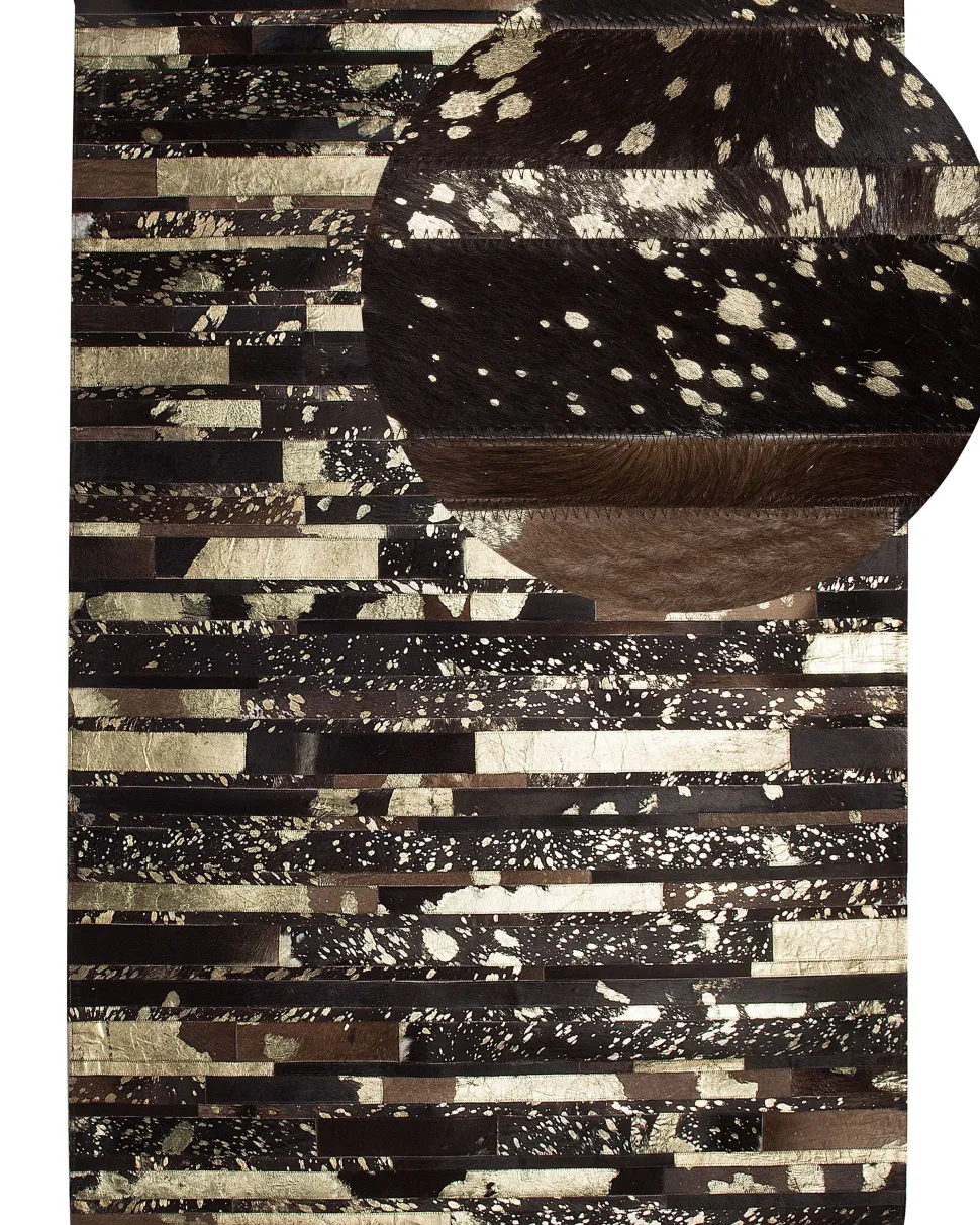 Tapete Em Pele Genuina Castanha E Dourada 160 X 230 Cm Artvin