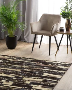 Tapete Em Pele Genuina Castanha E Dourada 160 X 230 Cm Artvin