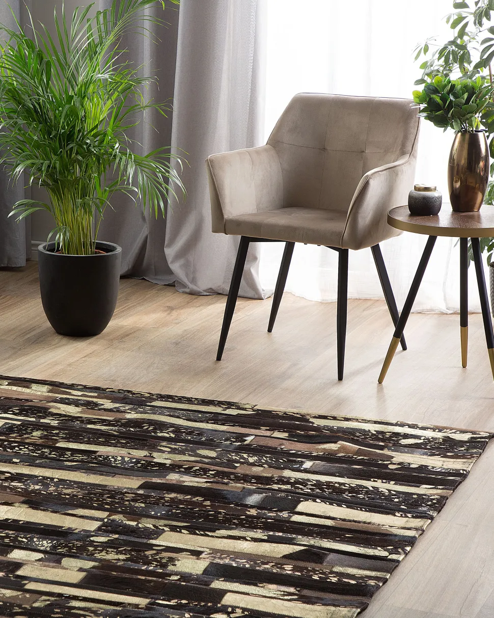 Tapete Em Pele Genuina Castanha E Dourada 160 X 230 Cm Artvin