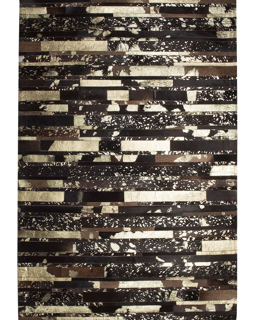 Tapete Em Pele Genuina Castanha E Dourada 160 X 230 Cm Artvin