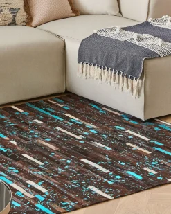 Tapete Em Pele Genuina Castanha E Azul 160 X 230 Cm Kisir