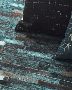 Tapete Em Pele Genuina Castanha E Azul 160 X 230 Cm Kisir