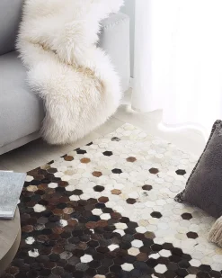 Tapete Em Pele Genuina Castanha E Creme 160 X 230 Cm Eyim