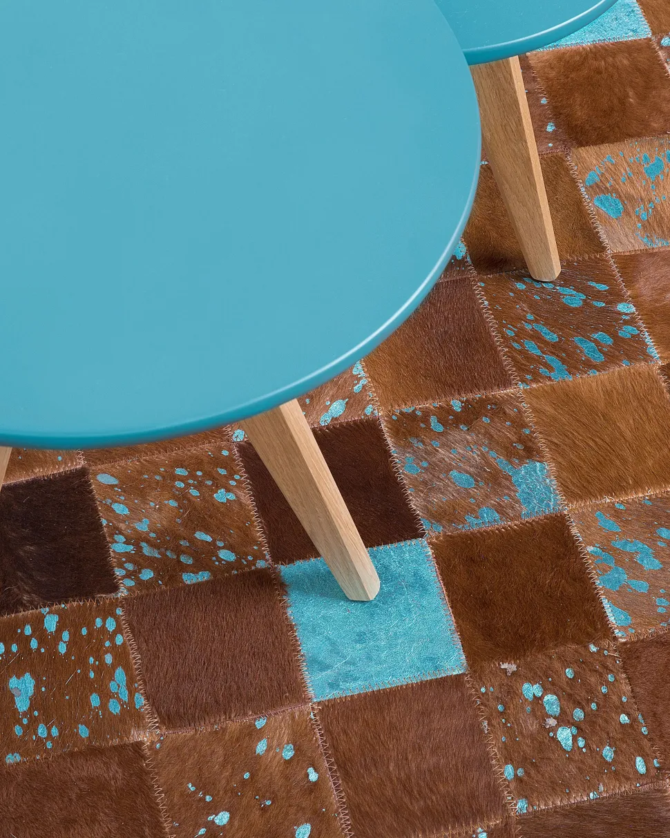 Tapete Em Pele Genuina Castanha E Azul 160 X 230 Cm Aliaga
