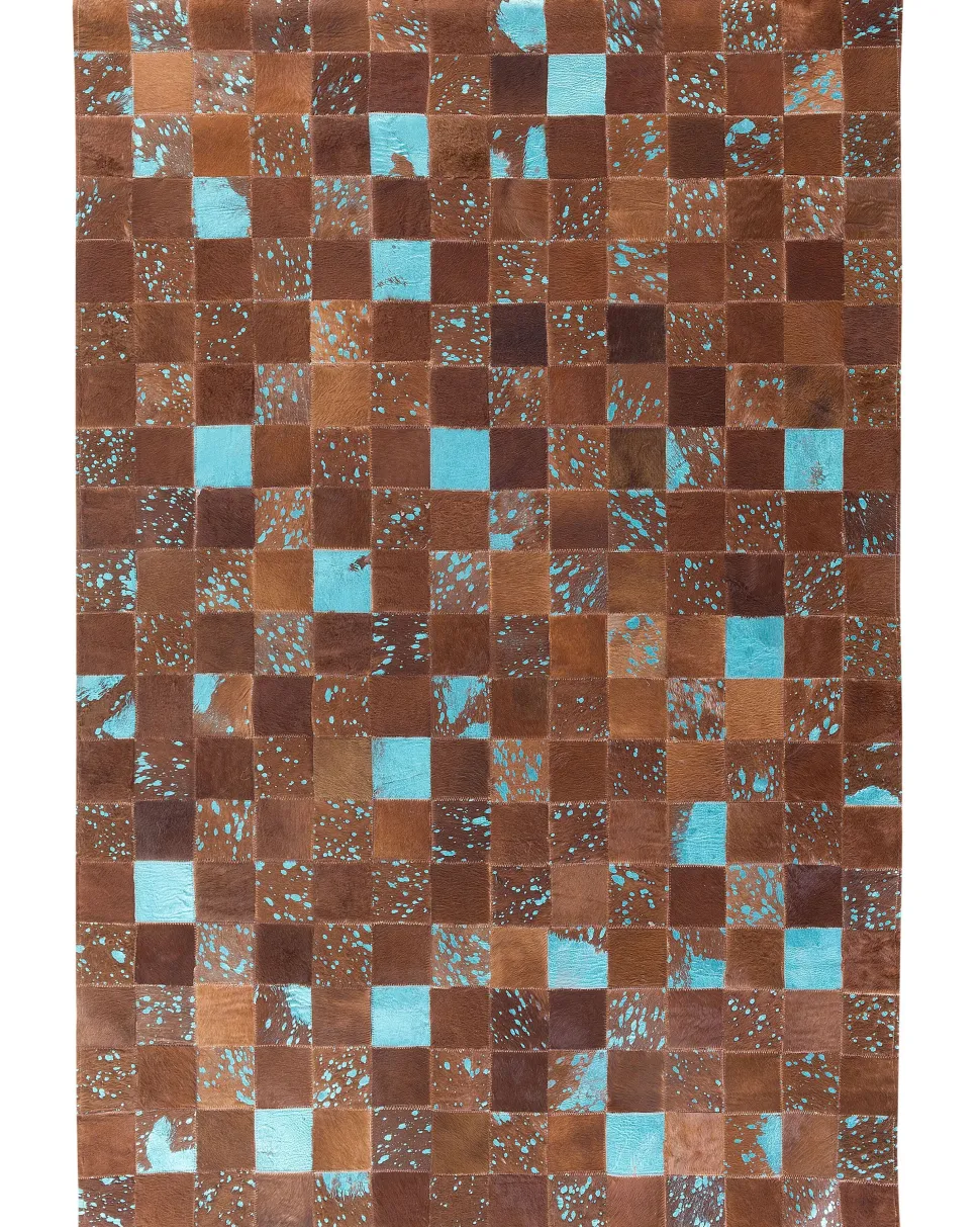Tapete Em Pele Genuina Castanha E Azul 160 X 230 Cm Aliaga