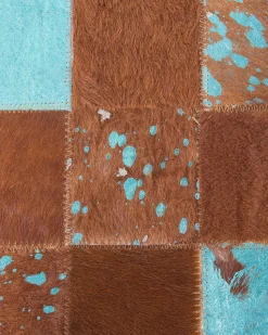 Tapete Em Pele Genuina Castanha E Azul 160 X 230 Cm Aliaga