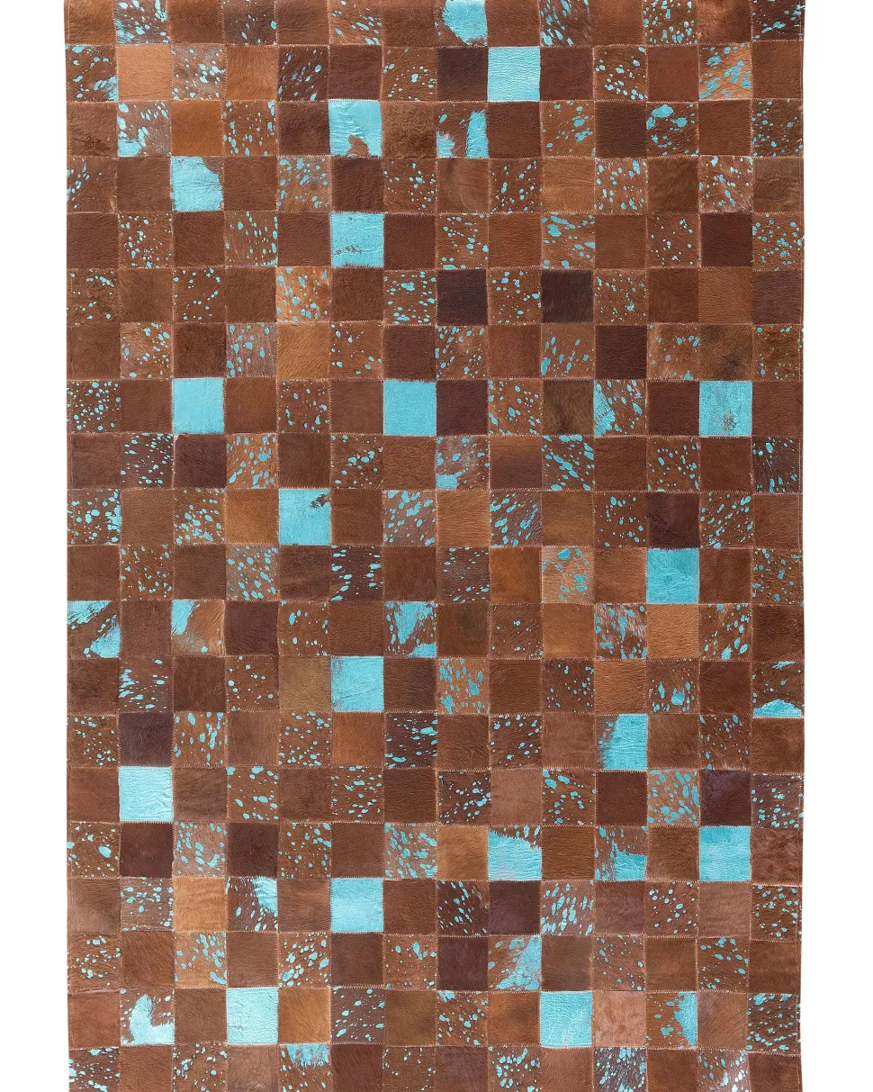 Tapete Em Pele Genuina Castanha E Azul 160 X 230 Cm Aliaga