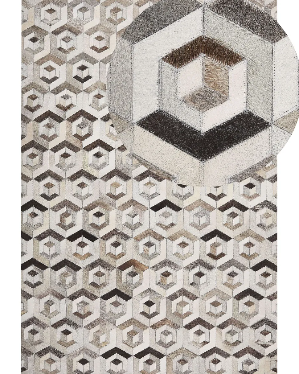 Tapete Em Pele Genuina Castanha E Creme 160 X 230 Cm Tavak