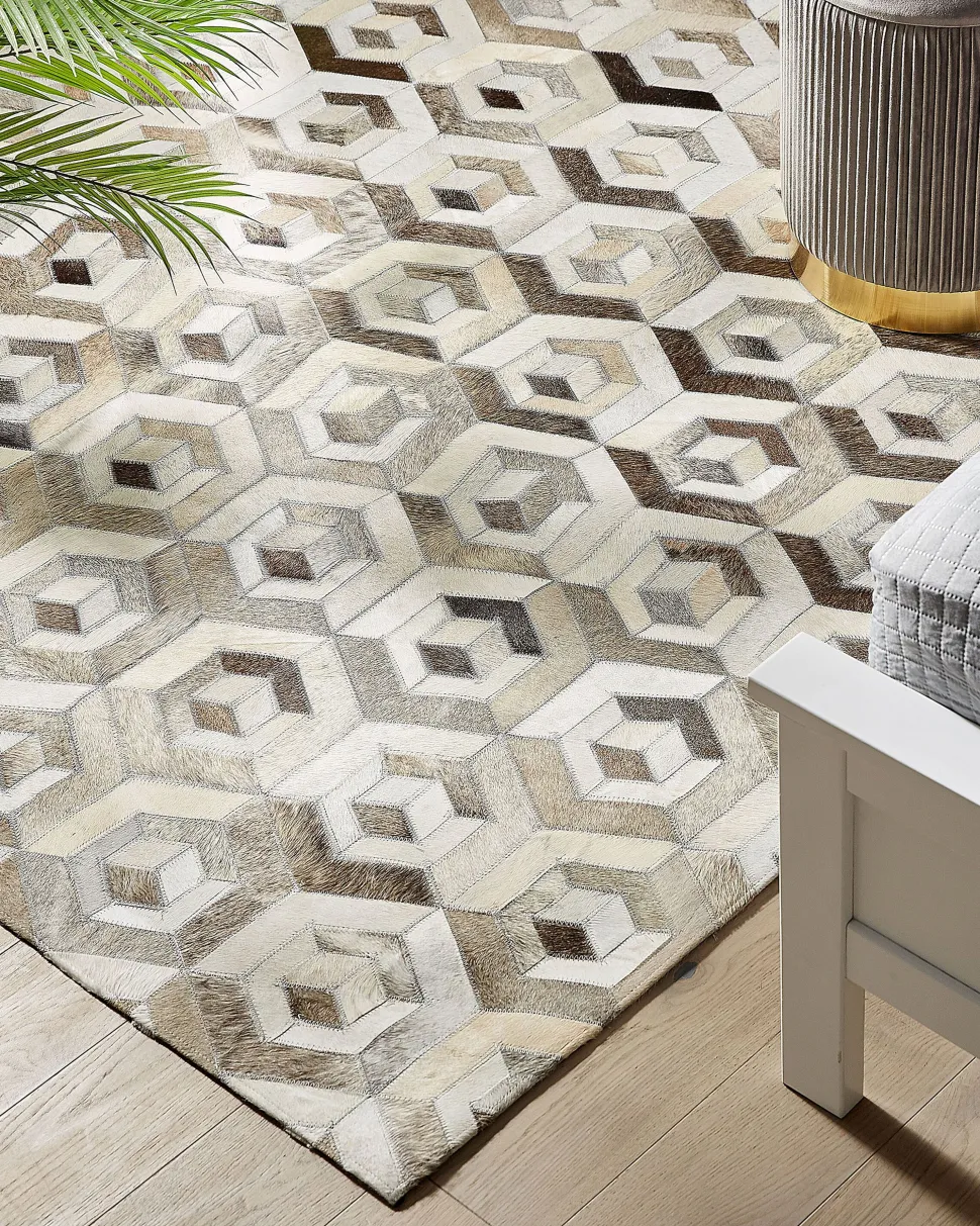 Tapete Em Pele Genuina Castanha E Creme 160 X 230 Cm Tavak