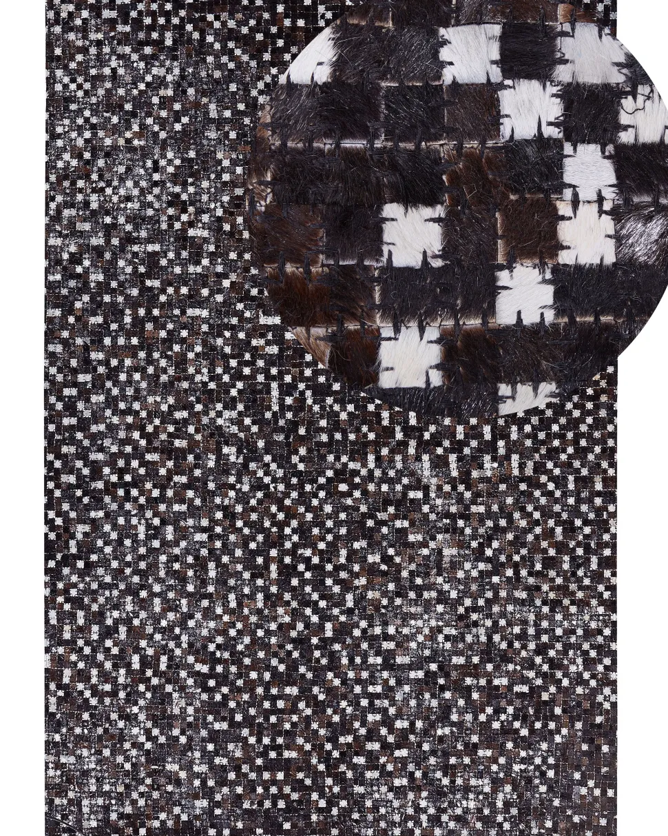 Tapete Em Pele Genuina Castanha E Prateada 160 X 230 Cm Akkese