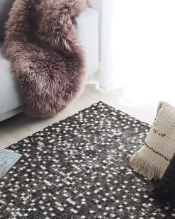 Tapete Em Pele Genuina Castanha E Prateada 160 X 230 Cm Akkese