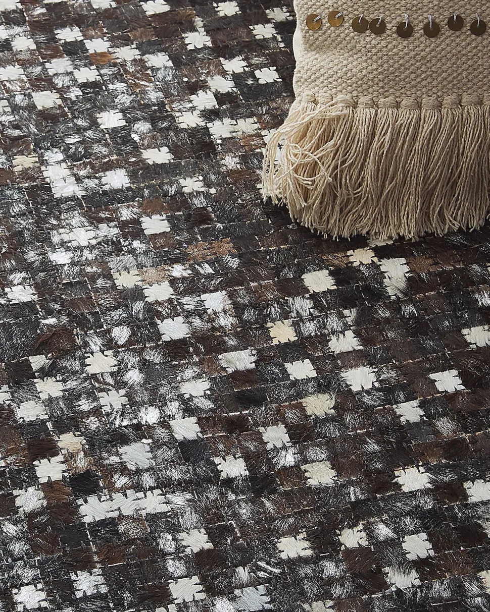 Tapete Em Pele Genuina Castanha E Prateada 160 X 230 Cm Akkese