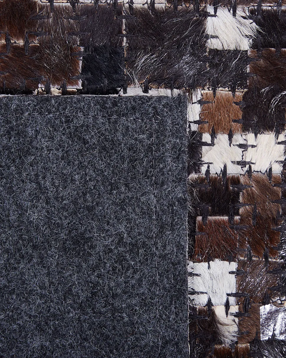 Tapete Em Pele Genuina Castanha E Prateada 160 X 230 Cm Akkese