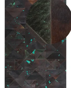 Tapete Em Pele Genuina Castanha E Azul Turquesa 160 X 230 Cm Atalan