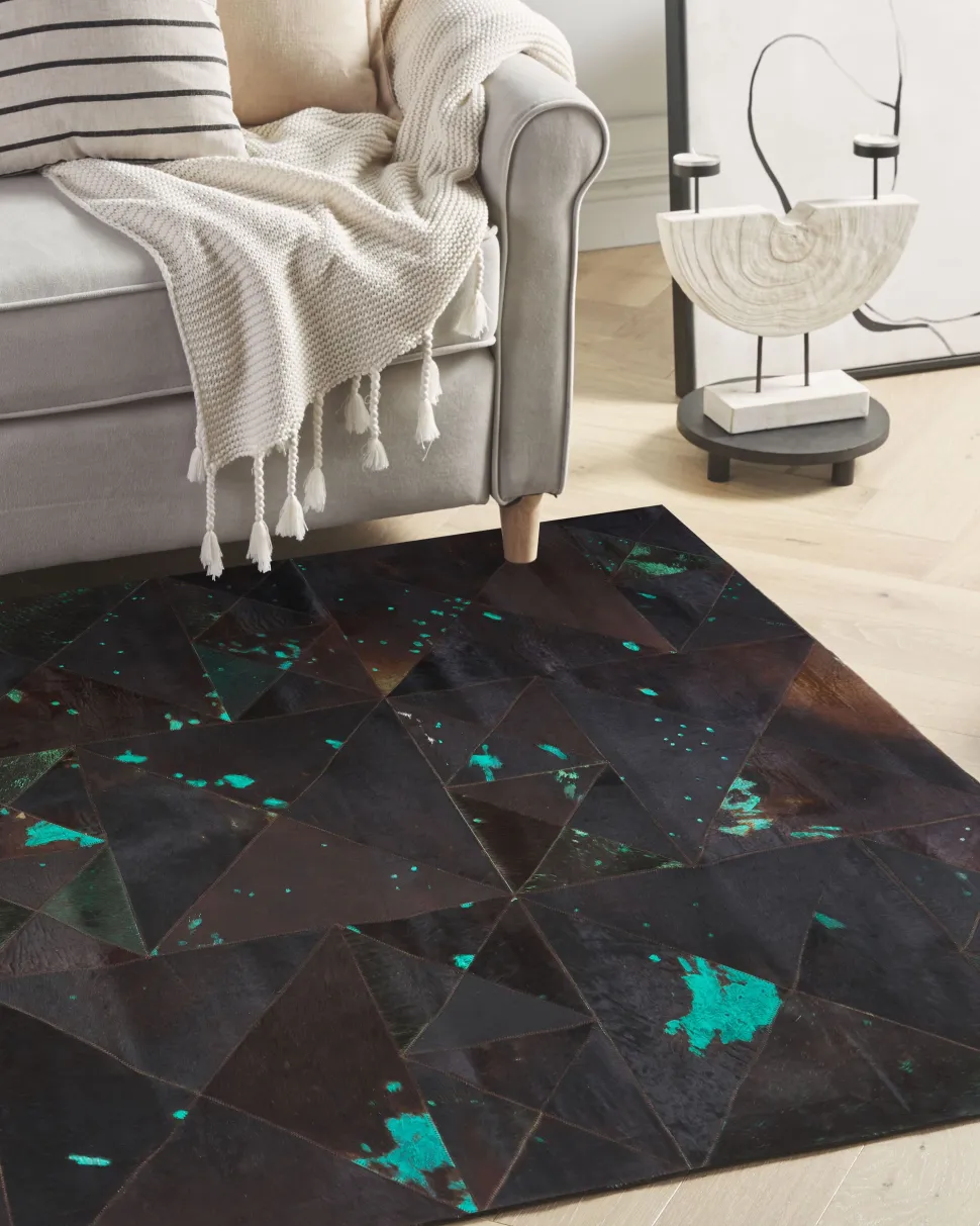 Tapete Em Pele Genuina Castanha E Azul Turquesa 160 X 230 Cm Atalan