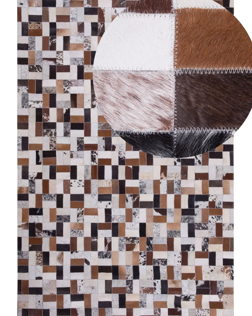 Tapete Em Pele Genuina Castanha E Creme 160 X 230 Cm Cesme