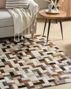 Tapete Em Pele Genuina Castanha E Creme 160 X 230 Cm Cesme