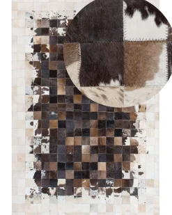 Tapete Em Pele Genuina Castanha E Creme 160 X 230 Cm Okculu