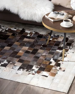 Tapete Em Pele Genuina Castanha E Creme 160 X 230 Cm Okculu