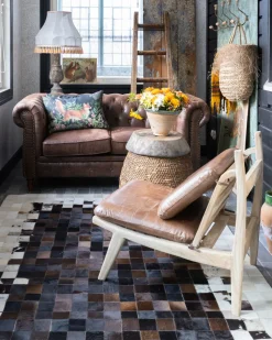 Tapete Em Pele Genuina Castanha E Creme 160 X 230 Cm Okculu