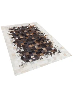 Tapete Em Pele Genuina Castanha E Creme 160 X 230 Cm Okculu