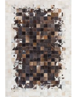 Tapete Em Pele Genuina Castanha E Creme 160 X 230 Cm Okculu