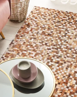 Tapete Em Pele Genuina Castanha E Creme 160 X 230 Cm Torul
